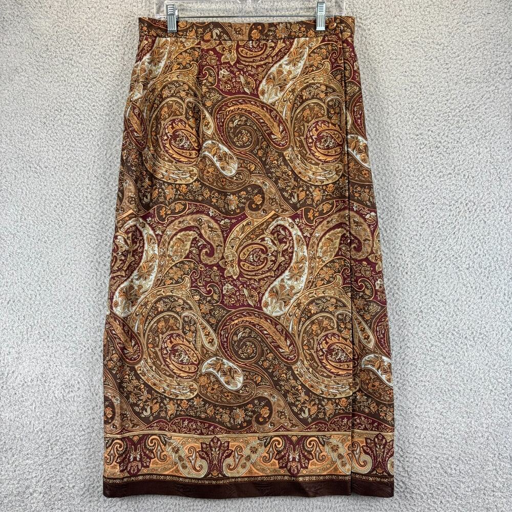 Talbots Paisley Midi Skirt in Brown and Tan